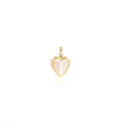 Pendentif médaillon en laiton, avec Huître perlière, coeur, Placage de couleur d'or, DIY, blanc Vendu par PC[