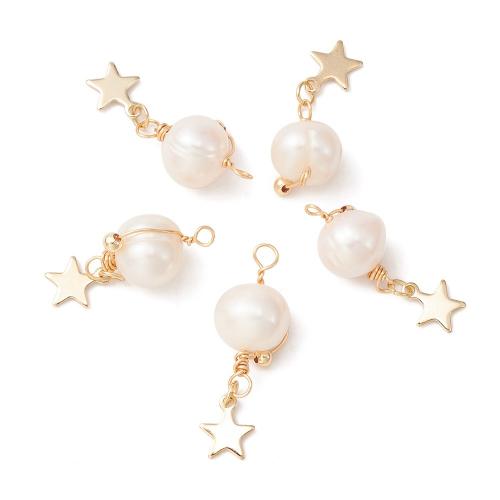 Stainless Steel Pendants, 304 Stainless Steel, with Plastic Pearl, Star, gold color plated, DIY, white 