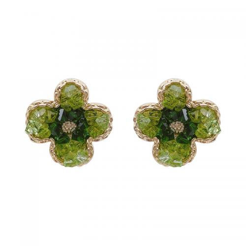 Crystal Jewelry Earring, Zinc Alloy, with Crystal, Flower, plated, fashion jewelry & for woman, green, 19mm 
