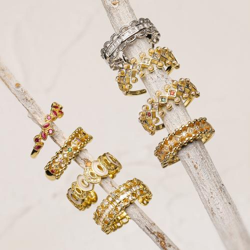 Befestigter Zirkonia Messingring Fingerring, Messing, mit Kunststoff Perlen, plattiert, verschiedene Stile für Wahl & Micro pave Zirkonia & für Frau, keine, verkauft von PC