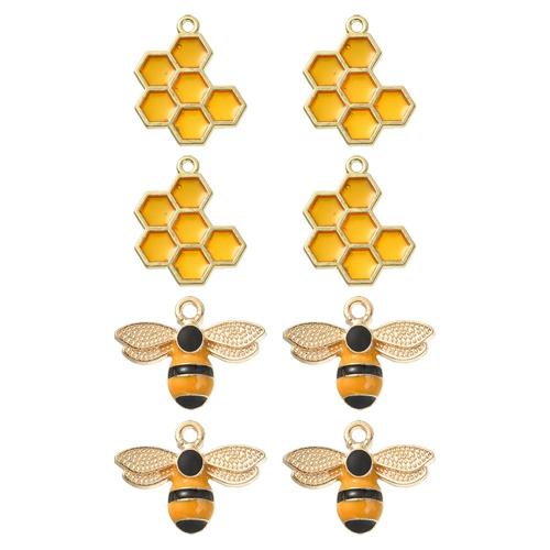 Zinc Alloy Enamel Pendants, Bee, gold color plated, DIY, yellow 