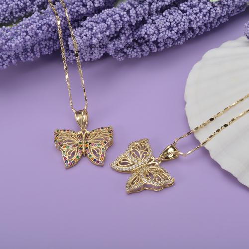 Cubic Zircon Micro Pave Brass Necklace, Butterfly, gold color plated & micro pave cubic zirconia & for woman, golden Approx 45 cm 