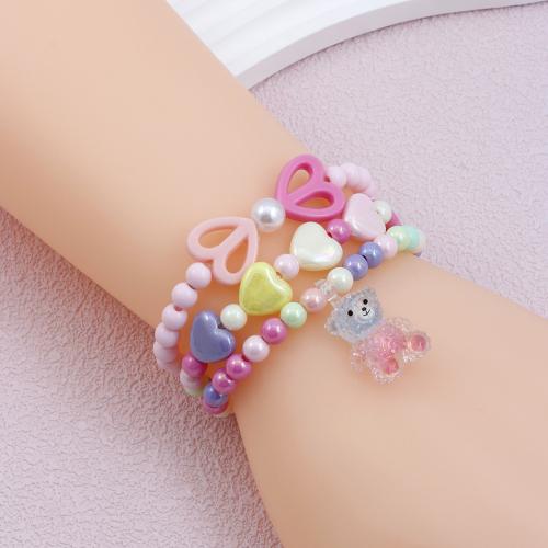 Children Bracelets, Plastic, Bear, handmade, three pieces & for children, multi-colored 