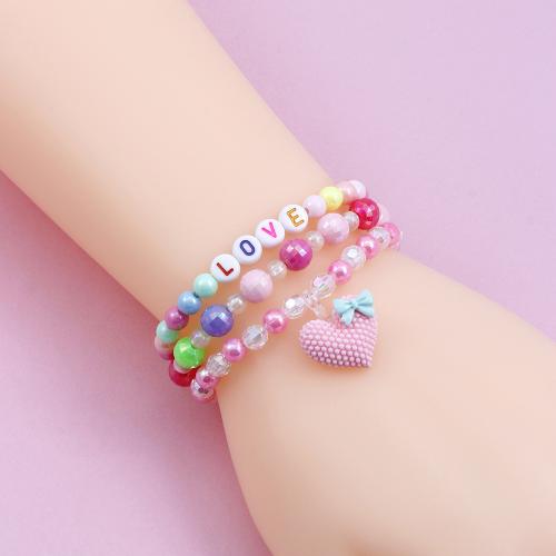 Children Bracelets, Plastic, Heart, handmade, three pieces & for children, multi-colored 