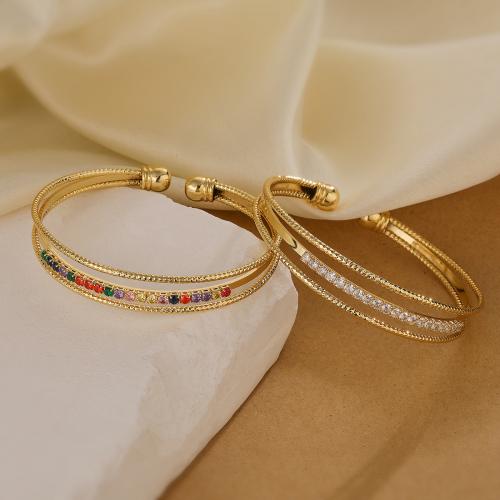 Brass Bangle, gold color plated, micro pave cubic zirconia & for woman 