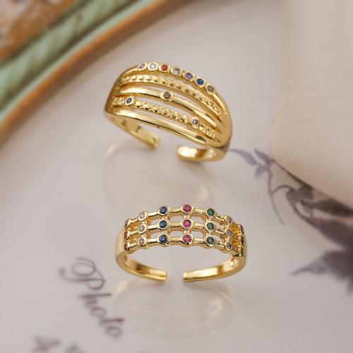 Zircon pavent l'anneau en laiton de doigt, Placage de couleur d'or, styles différents pour le choix & pavé de micro zircon & pour femme, plus de couleurs à choisir, Vendu par PC