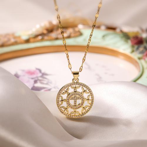 Cubic Zircon Micro Pave Brass Necklace, with 5CM extender chain, Round, gold color plated & micro pave cubic zirconia & for woman cm 