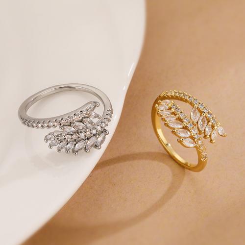 Cubic Zirconia Micro Pave Brass Finger Ring, Leaf, plated, micro pave cubic zirconia & for woman 
