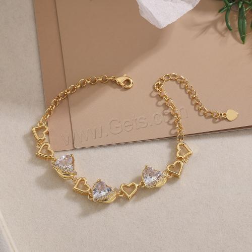 Cubic Zirconia Micro Pave Brass Bracelet, with 5CM extender chain, Heart, gold color plated, micro pave cubic zirconia & for woman cm 