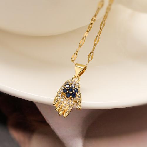 Cubic Zircon Micro Pave Brass Necklace, Hand, gold color plated, micro pave cubic zirconia & for woman cm 