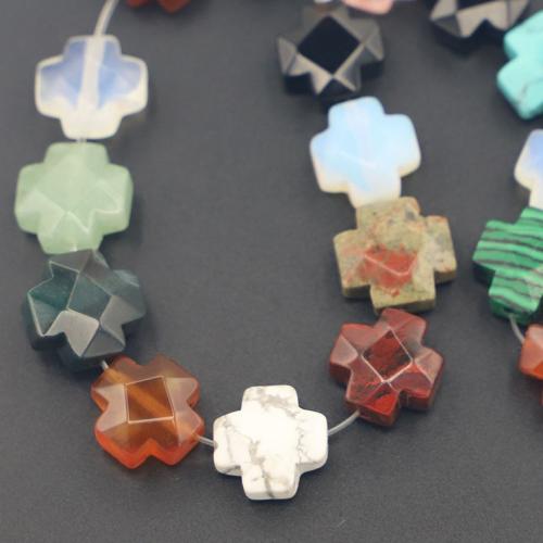 Gemischte Edelstein Perlen, Kreuz, DIY, gemischte Farben, 12x12x6mm, 17PCs/Strang, verkauft von Strang