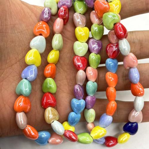 Perlmuttartige Porzellan Perlen, Herz, DIY, gemischte Farben, 10x10mm, ca. 30PCs/Strang, verkauft von Strang