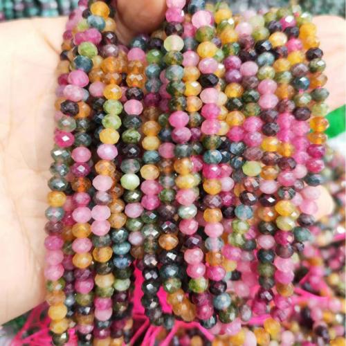 Natürlicher Turmalin Perlen, flache Runde, DIY, gemischte Farben, 4mm, ca. 180PCs/Strang, verkauft von Strang
