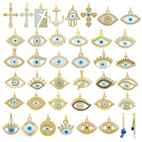 Mode-Evil Eye-Anhänger, Messing, mit Emaille, 18 K vergoldet, DIY & verschiedene Stile für Wahl & Micro pave Zirkonia, verkauft von PC