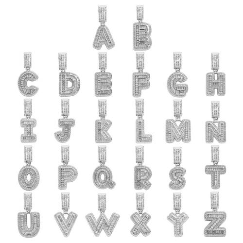 Befestigter Zirkonia Messing Anhänger, Alphabet-Buchstabe, plattiert, DIY & verschiedene Stile für Wahl & Micro pave Zirkonia, keine, 33x15mm, verkauft von PC