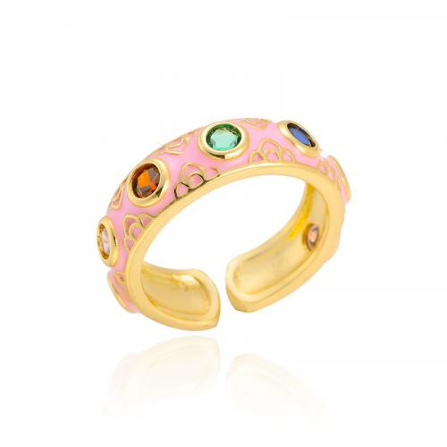 Zircon pavent l'anneau en laiton de doigt, Placage de couleur d'or, bijoux de mode & pavé de micro zircon & pour femme & émail, plus de couleurs à choisir, cuff finger ring diameter about 2.3cm, Vendu par PC