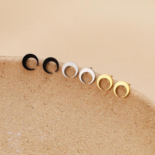 Stainless Steel Stud Earring, 304 Stainless Steel, Moon, plated, for woman 