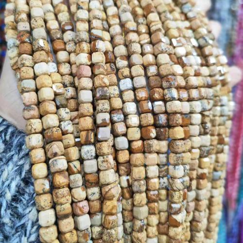 Picture Jasper Beads, Square, DIY Approx [