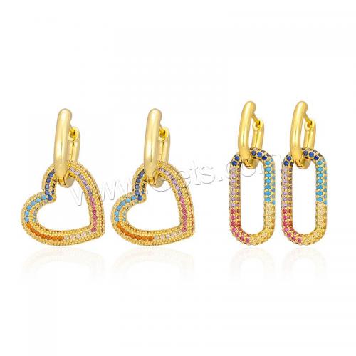 Boucles d'oreilles en laiton zircon cubique pavent, Placage de couleur d'or, bijoux de mode & styles différents pour le choix & pavé de micro zircon & pour femme, plus de couleurs à choisir, Vendu par paire[