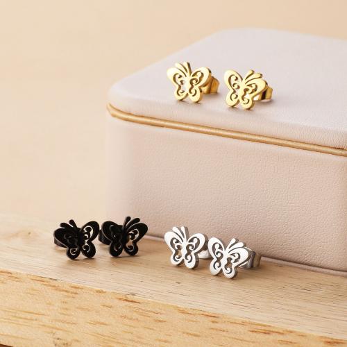 Stainless Steel Stud Earring, 304 Stainless Steel, Butterfly, plated, for woman 