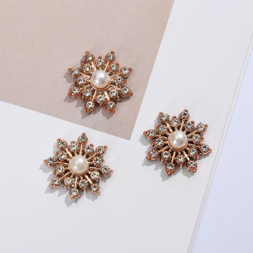 Rhinestone Cabochon, Zinc Alloy, with ABS Plastic Pearl, Flower, plated, DIY & with rhinestone, gold, 22mm 