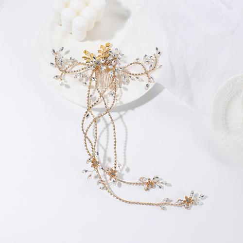 Bridal Decorative Hair Comb, Zinc Alloy, with Rhinestone & Brass, for woman [