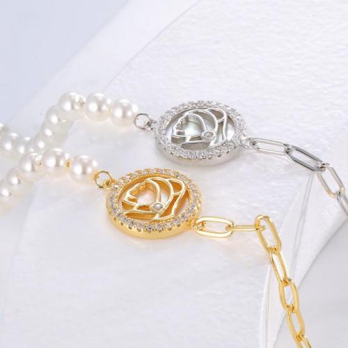 Rhinestone Brass Bracelets, with Plastic Pearl, plated, fashion jewelry & for woman & with rhinestone Approx 16-19 cm 
