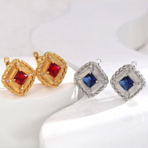 Cubic Zirconia Micro Pave Brass Earring, Square, plated, fashion jewelry & micro pave cubic zirconia & for woman 