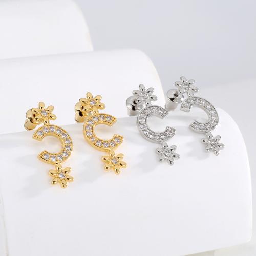 Rhinestone Brass Stud Earring, plated, fashion jewelry & for woman & with rhinestone 