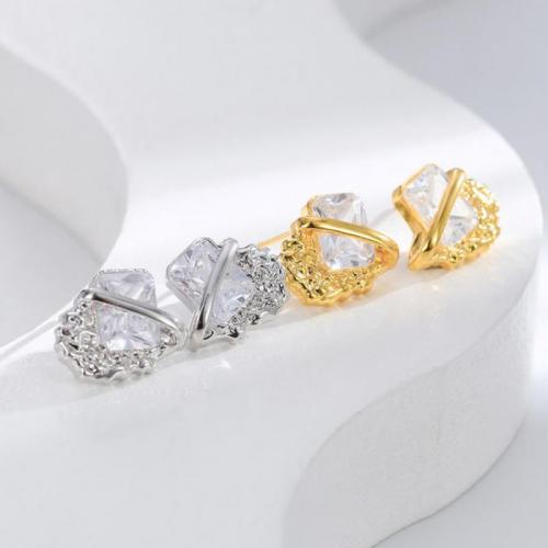 Rhinestone Brass Stud Earring, plated, fashion jewelry & for woman & with rhinestone [