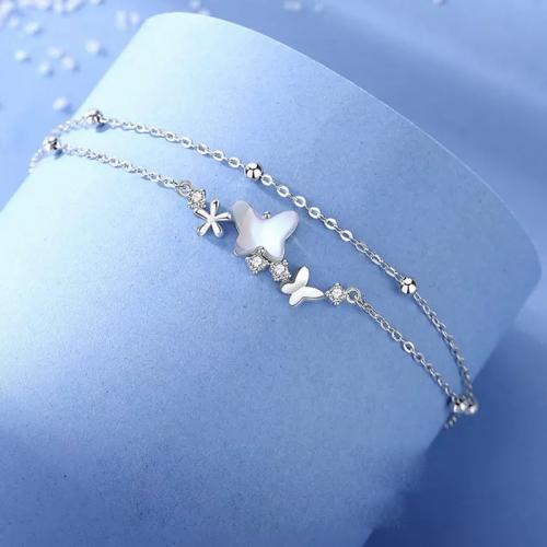 Cubic Zirconia Micro Pave Sterling Silver Bracelet, 925 Sterling Silver, with Moonstone, with 4CM extender chain, plated, micro pave cubic zirconia & for woman, platinum color Approx 15 cm [