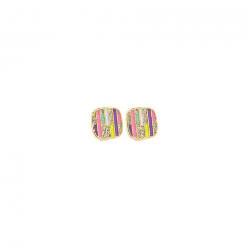 Цирконий Микро вымощает латунь Серьги, Латунь, Квадратная форма, 18K позолоченный, ювелирные изделия моды & инкрустированное микро кубического циркония & Женский & эмаль, разноцветный продается Пара