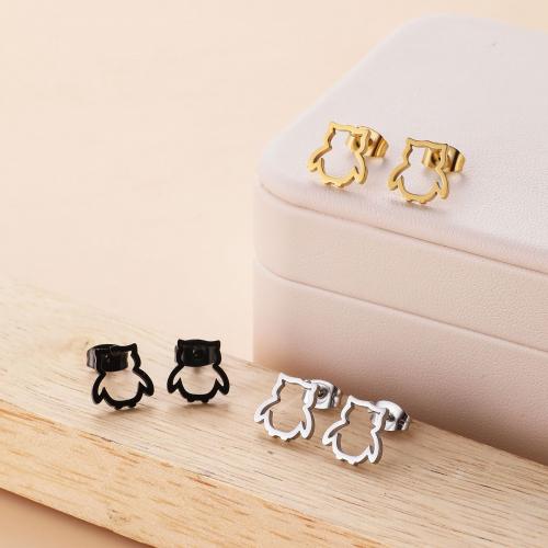 Stainless Steel Stud Earring, 304 Stainless Steel, Owl, plated, for woman 