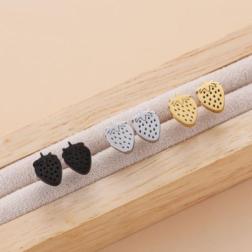 Stainless Steel Stud Earring, 304 Stainless Steel, Strawberry, plated, for woman 