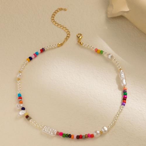 Collar de perlas de plástico, Seedbead, con Perlas plásticas & aleación de zinc, con 2.76 Inch extender cadena, Joyería & para mujer, longitud:aproximado 14.57 Inch, Vendido por UD