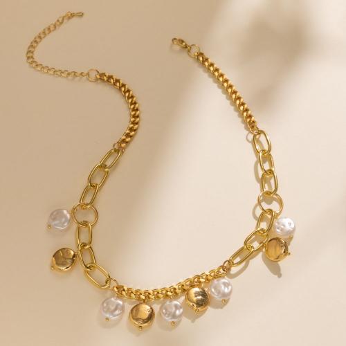 Collar de perlas de plástico, aleación de zinc, con Perlas plásticas, con 2.76 Inch extender cadena, chapado, Joyería & para mujer, dorado, longitud:aproximado 14.17 Inch, Vendido por UD
