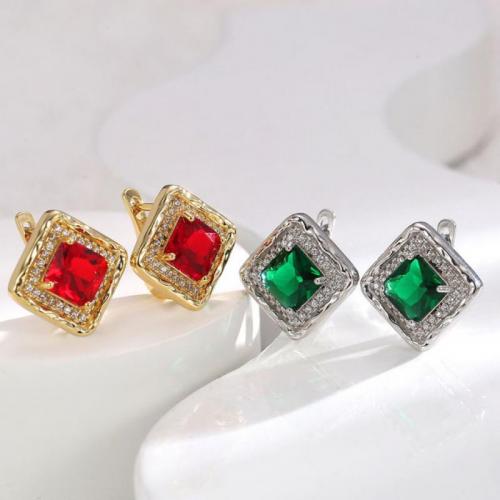 Rhinestone Brass Drop Earring, Square, plated, fashion jewelry & for woman & with rhinestone 