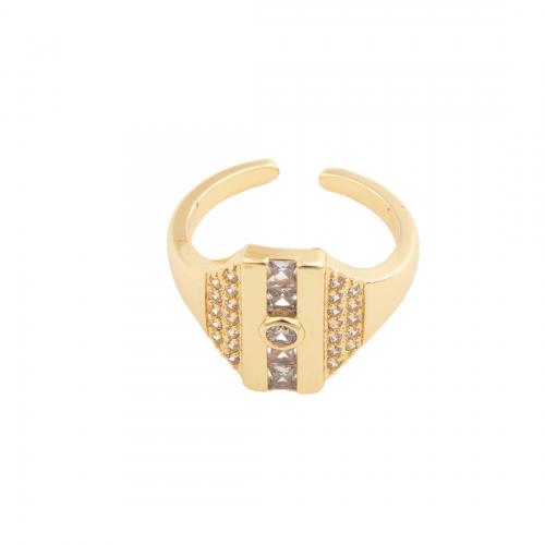 Zircon pavent l'anneau en laiton de doigt, bijoux de mode & pavé de micro zircon & pour femme, doré, Vendu par PC