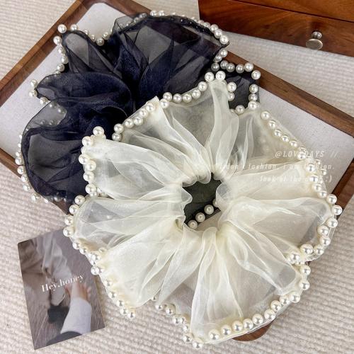 Hair Scrunchies, Cloth, with Plastic Pearl, fashion jewelry & for woman diameter 200mm [
