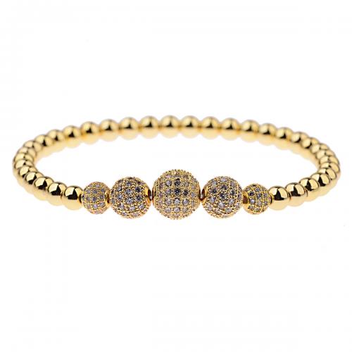 Cubic Zirconia Micro Pave Brass Bracelet, Round, gold color plated, fashion jewelry & elastic & micro pave cubic zirconia & for woman 6,8,10mm Approx 17-19 cm 