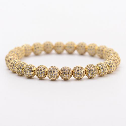 Cubic Zirconia Micro Pave Brass Bracelet, Round, gold color plated, fashion jewelry & elastic & micro pave cubic zirconia & for woman, 8mm Approx 17-19 cm [