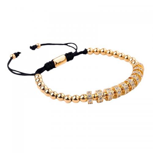 Cubic Zirconia Micro Pave Brass Bracelet, with Knot Cord, gold color plated, fashion jewelry & Unisex & adjustable & micro pave cubic zirconia Approx 17-25 cm 