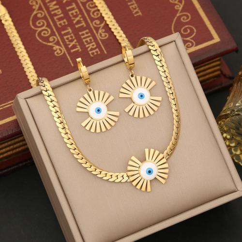 304 Stainless Steel Jewelry Set, Evil Eye, gold color plated & for woman & enamel 