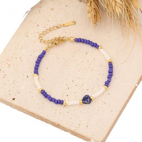 Seedbead bracelet, avec pierre gemme & Acier inoxydable 304, avec 2inch chaînes de rallonge, coeur, différents matériaux pour le choix & pour femme Environ 7 pouce, Vendu par PC
