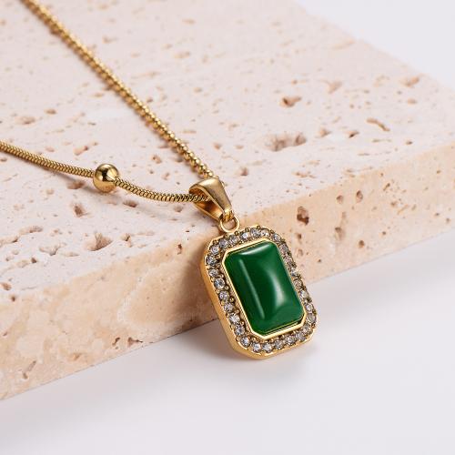 Cubic Zirconia Stainless Steel Necklace, 316L Stainless Steel, with Emerald, with 7cm extender chain, fashion jewelry & micro pave cubic zirconia & for woman, golden Approx 40 cm 