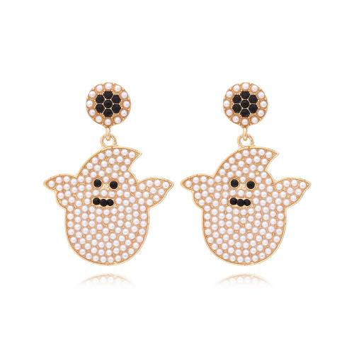 Zinc Alloy Drop Earring, with Plastic Pearl, Ghost, gold color plated, fashion jewelry & Halloween Jewelry Gift & for woman & with rhinestone 