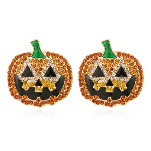 Zinc Alloy Drop Earring, Pumpkin, gold color plated, fashion jewelry & Halloween Jewelry Gift & for woman & enamel & with rhinestone 