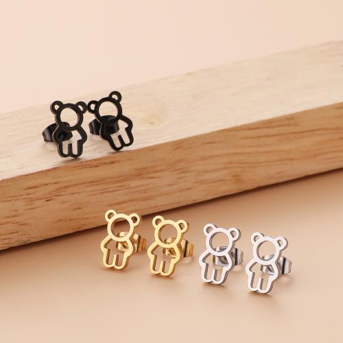 Stainless Steel Stud Earring, 304 Stainless Steel, Bear, plated, for woman 