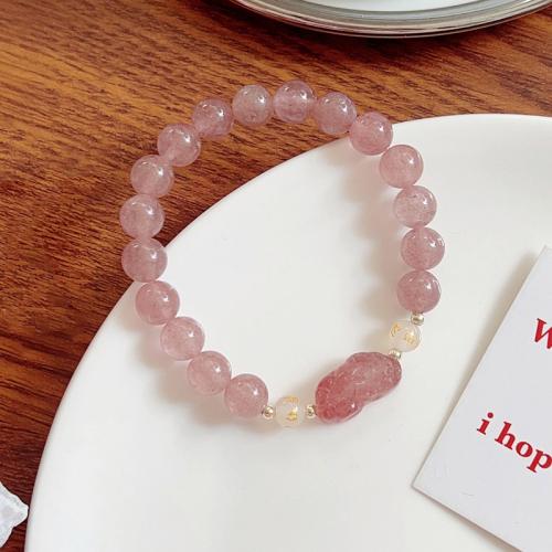 Quartz Bracelets, Strawberry Quartz, with White Agate, fashion jewelry, pink cm 