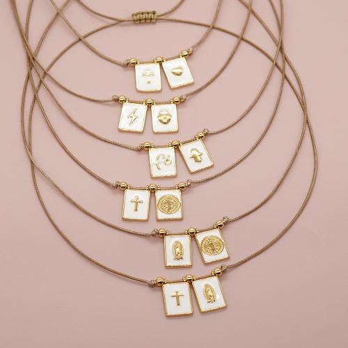 Enamel Zinc Alloy Necklace, with Wax Cord, handmade & for woman, golden [